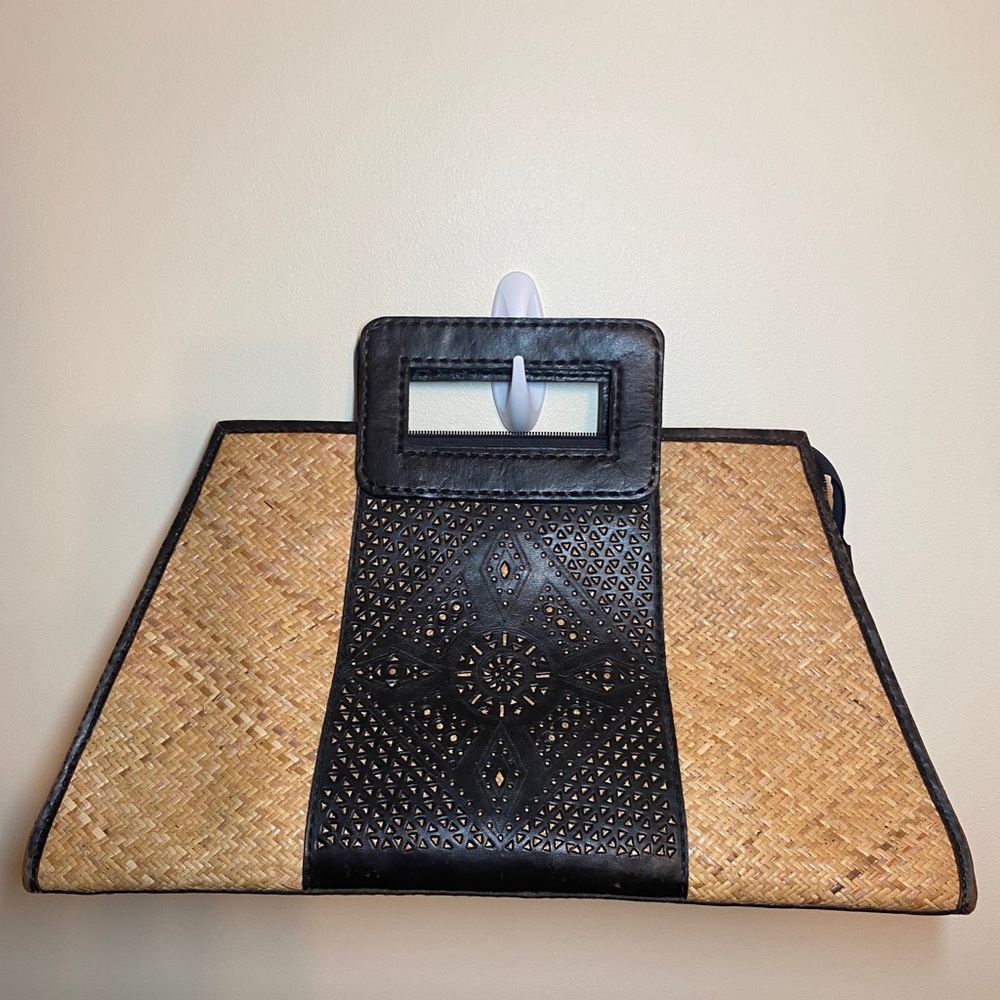 Inge sport straw and leather handbag